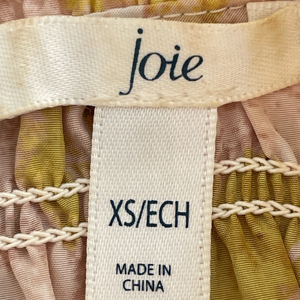 Joie Yellow and Cream Smocked A-Line Blouse - Picture 4 of 6